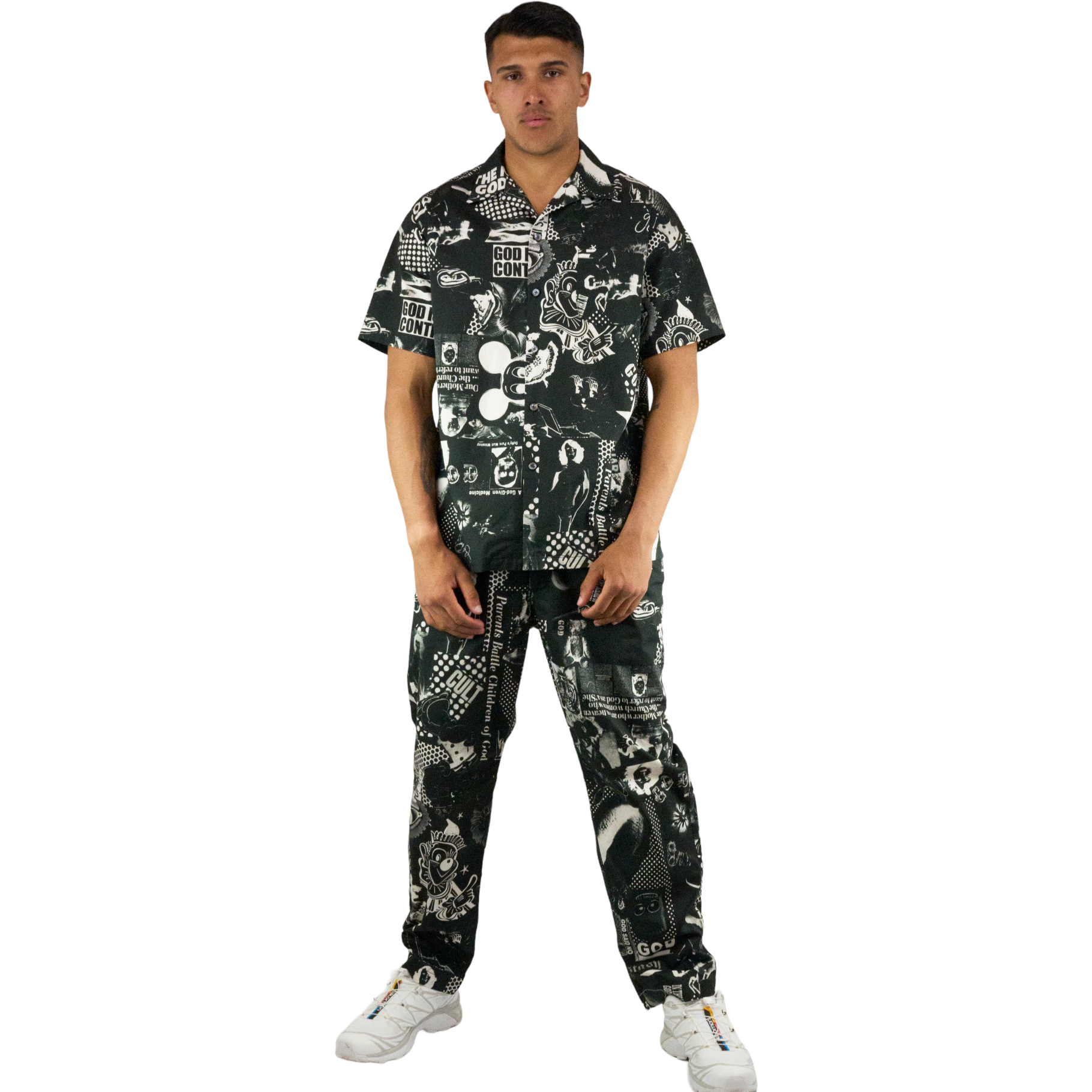 God Collage Print Chef's Trousers