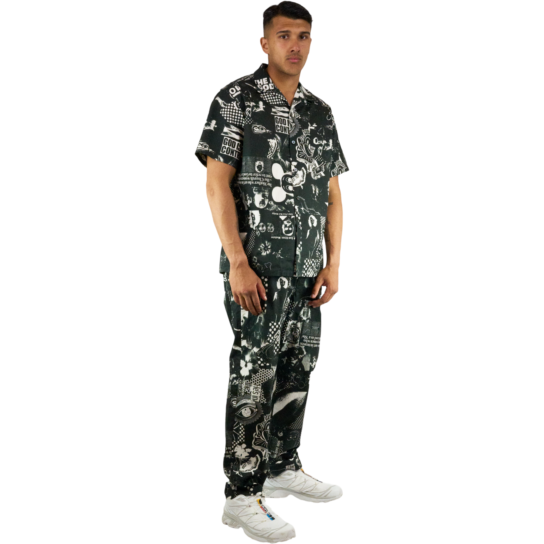 God Collage Print Chef's Trousers