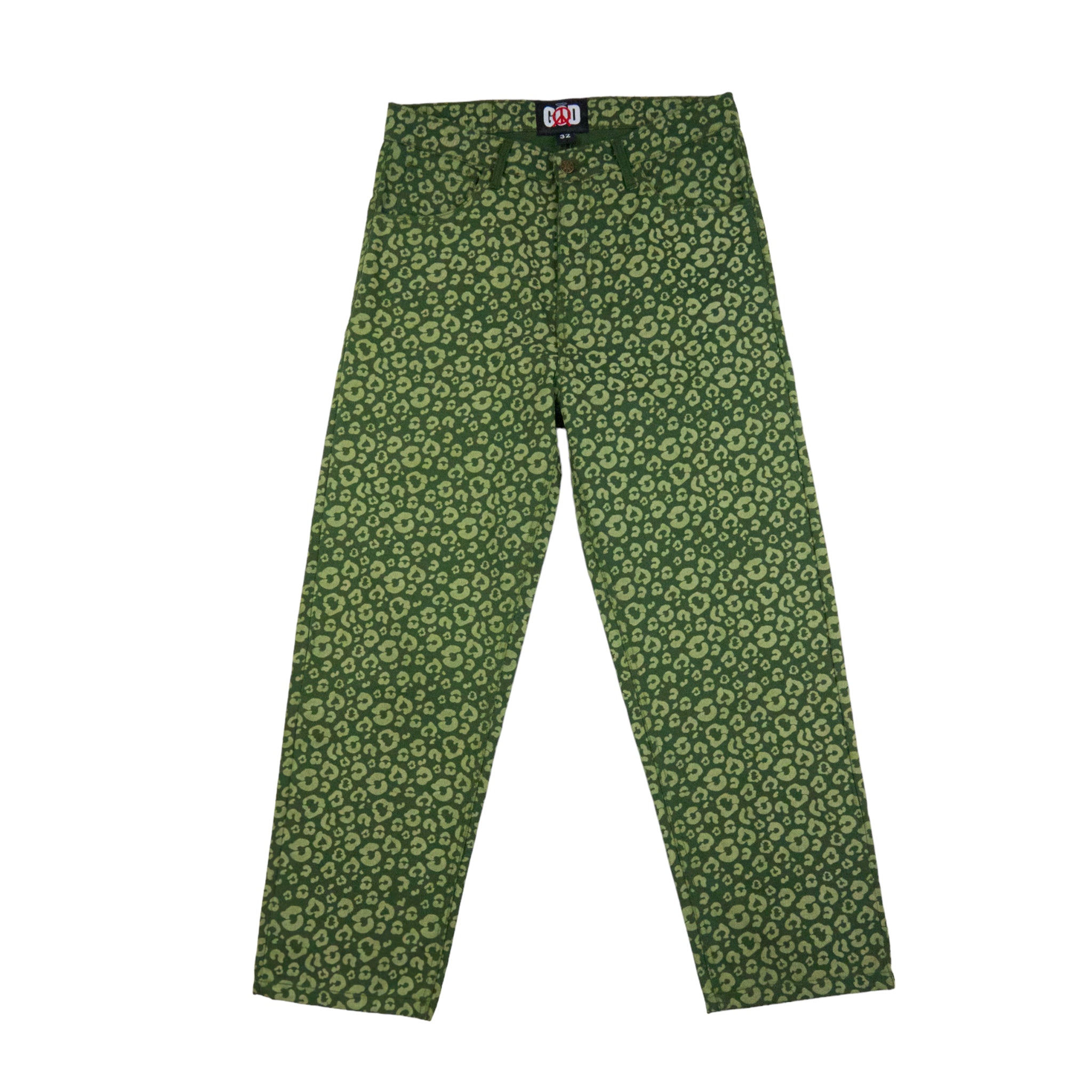 God Green Leopard Denim Print Jeans